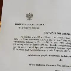 Decyzja Wojewody Mazowieckiego o pozwoleniu na budowę w Warszawie.