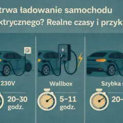 Ile trwa ładowanie samochodu elektrycznego na stacji? Od 20-30 godzin (230V) do 20-40 minut (szybka stacja).