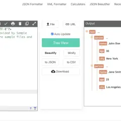 Visualizza un programma per aprire XML, con un esempio di codice XML a sinistra e la sua rappresentazione ad albero a destra.