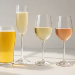Verre de bière, coupe de champagne, verre de vin blanc et verre de rosé. La bière est souvent la plus calorique.