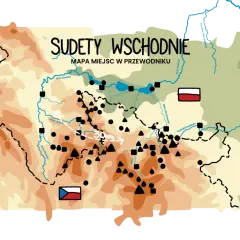 Mapa Sudetów Wschodnich z zaznaczonymi rzekami, miastami i szlakami. Gdzie są Sudety? Na mapie widać granice Polski i Czech.