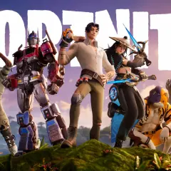 Postacie z gry Fortnite, w tym Optimus Prime, gotowe do walki, gdy wyszedł Fortnite.