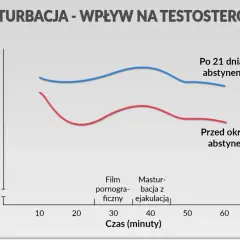 Wykres pokazuje wpływ masturbacji na poziom testosteronu. Po 21 dniach abstynencji poziom testosteronu jest wyższy.