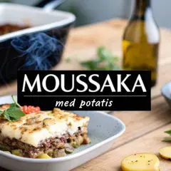 En härlig moussaka med potatis, ångande och redo att serveras. En klassiker som alltid går hem.
