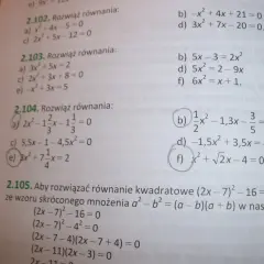 Fragment strony z podręcznika z zadaniami matematycznymi, w tym równaniami kwadratowymi.