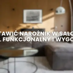 Nowoczesny narożnik na środku salonu, otoczony minimalistycznymi stolikami kawowymi.
