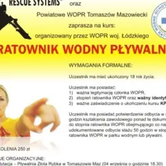 Jak zostać ratownikiem wodnym? Kurs WOPR w Tomaszowie Mazowieckim. Wymagania: 18 lat, legitymacja WOPR, kurs KPP.