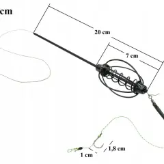 Akcesoria do łowienia na grunt: koszyczek zanętowy, żyłka, haczyk. Długość 71 cm.