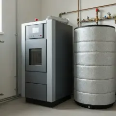 Nowoczesna kotłownia z zasobnikiem buforowym 300l. Warto rozważyć takie rozwiązanie dla efektywnego ogrzewania.