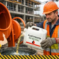 Budowlaniec dodaje plastyfikator do betonu. Zastanawiasz się, ile plastyfikatora na worek cementu? Sprawdź instrukcję!