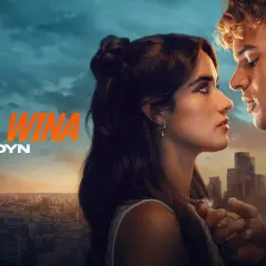 Plakat filmu "Twoja wina" z młodą parą na tle Londynu.