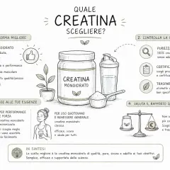 Guida su quale creatina scegliere: la creatina monoidrato è la forma più studiata, pura e sicura.