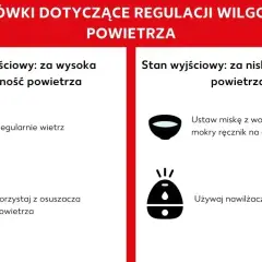 Jak zwiekszyc wilgotnosc w domu? Gdy powietrze jest za suche, postaw miskę z wodą lub mokry ręcznik na grzejniku, albo użyj nawilżacza.
