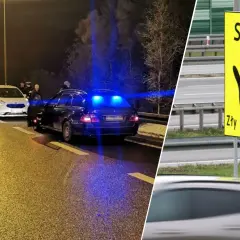 Na drodze ekspresowej zatrzymano kierowcę, który próbował zawrócić. Znak "STOP zły kierunek" ostrzega przed niebezpieczeństwem.
