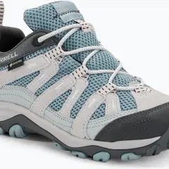 Niebiesko-szare buty trekkingowe Merrell Alverstone GTX z membraną Gore-Tex, idealne na górskie wędrówki.