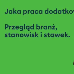 Dwie kobiety w fartuchach, jedna z uśmiechem, druga z terminalem płatniczym. Tekst: "Jaka praca dodatkowa? Przegląd branż, stanowisk i stawek.