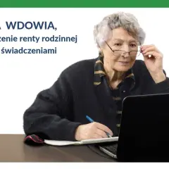 Starsza pani z okularami uczy się, kiedy można pobierać rentę wdowią, łącząc ją z innymi świadczeniami.