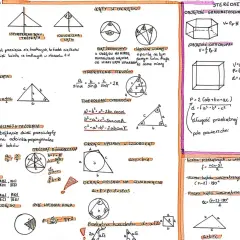 Rysunki geometryczne z wzorami i definicjami dotyczącymi planimetrii i stereometrii.