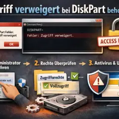 Fehler "DiskPart: Zugriff verweigert" beheben: Als Administrator ausführen, Rechte prüfen, Antivirus & UAC checken.