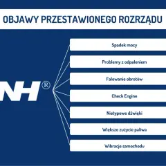 Objawy przestawionego rozrządu w dieslu: spadek mocy, problemy z odpaleniem, Check Engine, nietypowe dźwięki, większe zużycie paliwa, wibracje.