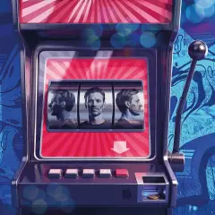 Automat do gier z trzema portretami mężczyzn na bębnach, symbolizujący przegrane życie.