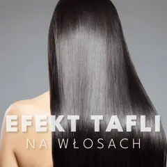Kobieta z idealnie prostymi, błyszczącymi włosami. Efekt tafli na włosach.