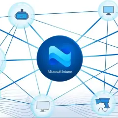 Microsoft Intune łączy urządzenia: laptopy, tablety, telefony, gogle VR i inne, tworząc sieć zarządzania.