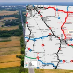 Mapa Polski z zaznaczoną drogą ekspresową S19, pokazującą jej przebieg i status budowy.