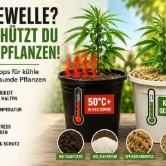 Hitzeschutz selber machen: Tipps für kühle Töpfe & gesunde Pflanzen bei Hitze. Mit Mulch und anderen Materialien die Topftemperatur senken.