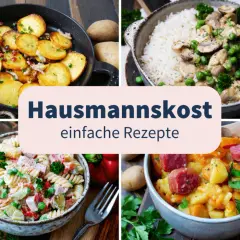 Bratkartoffeln, Reis mit Pilzen, Nudelsalat und ein deftiger Eintopf – so lecker kann Hausmannskost sein. Was koche ich morgen?