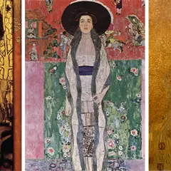 Trzy portrety Adele Bloch-Bauer, w tym słynny "Adele Bloch-Bauer II", w złotych, ozdobnych szatach i z bogatymi zdobieniami.