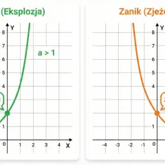 Wykresy ilustrujące funkcję wykładniczą: wzrost (a>1) i zanik (0<a<1).