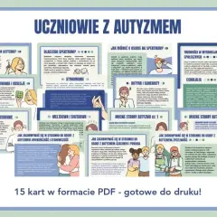Uczniowie z autyzmem: karty PDF o spektrum, komunikacji, mocnych stronach i relacjach. Zrozumienie autyzmu u dzieci.