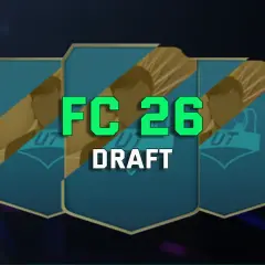 Grafika z napisem FC 26 DRAFT. Dowiedz się, jak grać draft ze znajomym w FC 26.