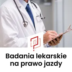 Lekarz w białym kitlu z notatnikiem i stetoskopem. Badania na prawo jazdy.