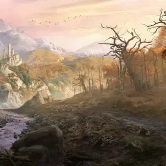 Rycerz w zbroi na tle górskiego krajobrazu z zamkiem i jesiennym lasem. Czy Twój sprzęt sprosta wymaganiom Baldur's Gate 3?