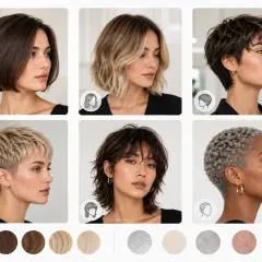 Seis estilos de cortes de pelo corto mujer: bob, lob ondulado, pixie desordenado, corte texturizado, shaggy y rizado.