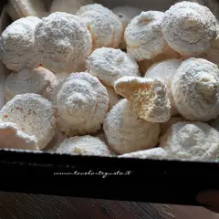 Deliziosi biscotti al cocco, soffici e ricoperti di zucchero a velo, pronti per essere gustati.