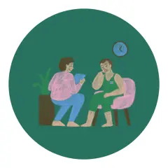 Terapia. Pacjent opowiada o swoich problemach, a terapeuta notuje w dzienniku uczuć.