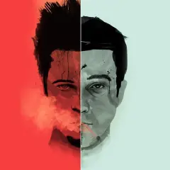 Volti divisi in due, rosso e grigio, che evocano il fight club significato psicologico della dualità e della lotta interiore.