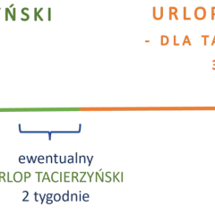 Schemat urlopu macierzyńskiego: 20 tyg. dla mamy, 32 tyg. urlopu rodzicielskiego dla taty lub mamy. Poród i maks. 6 tyg. przed.