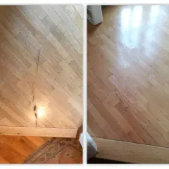 Parquet rovinato e poi splendente dopo il trattamento. Il risultato del sbiancare parquet prima e dopo è sorprendente.
