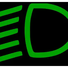 Icona verde che indica l'accensione dei fari, il colore spia fendinebbia è verde.