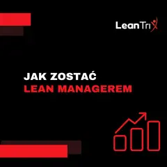 Grafika z napisem "JAK ZOSTAĆ LEAN MANAGEREM" i ikoną wzrostu.