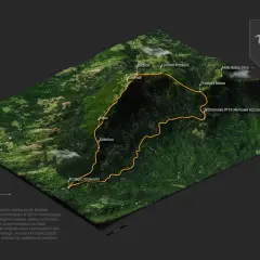 Trójwymiarowa mapa szlaku na Babiej Górze z zaznaczonymi szczytami i przełęczami. Warunki na szlaku mogą być zmienne.