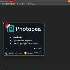 Interfejs Photopea, darmowego edytora grafiki online, który odpowiada na pytanie, czy photoshop jest darmowy.