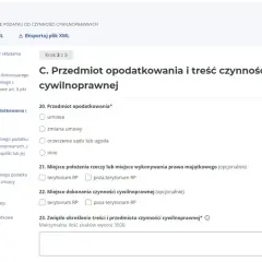 Formularz PCC-3(6) z zaznaczonym punktem "C. Przedmiot opodatkowania i treść czynności cywilnoprawnej".