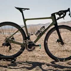 A Factor Vista bike stands ready for adventure in a dry, open landscape.