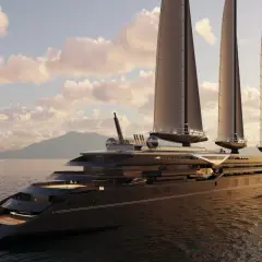 Lussuoso yacht a vela con vele retrattili, un vero Orient Express dei mari, solca le acque calme.