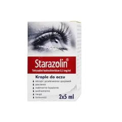 Krople do oczu Starazolin na objawy alergii: obrzęk, pieczenie, łzawienie, podrażnienie, świąd i bolesność.